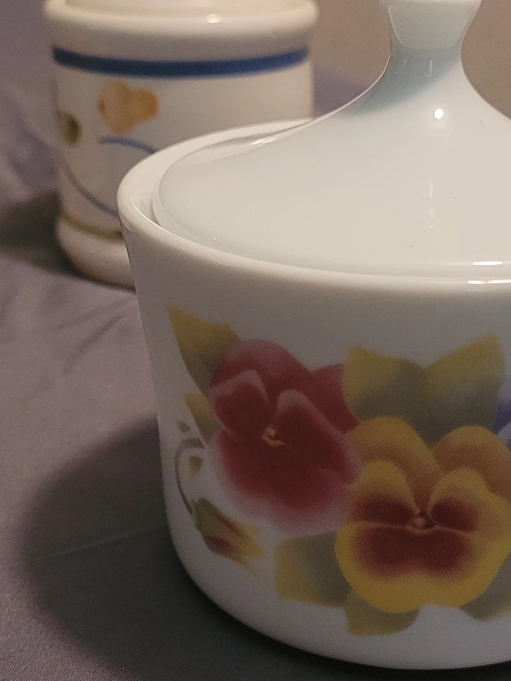 Corelle Boxed Sugar and Creamer Set with Purple Accents